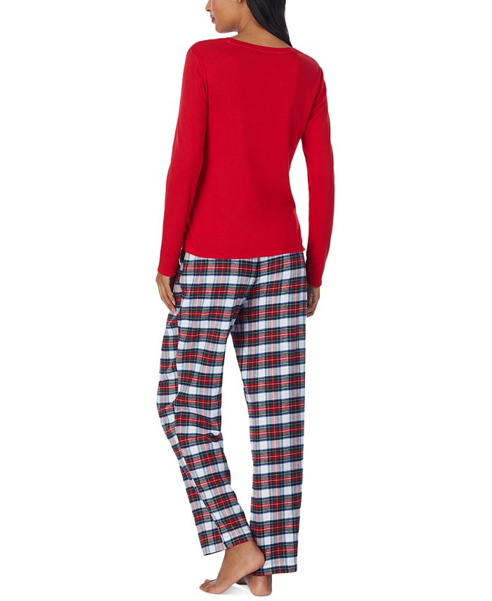 Lauren Ralph Lauren Rib-Knit Top & Woven Plaid Pajama Pants Set ...