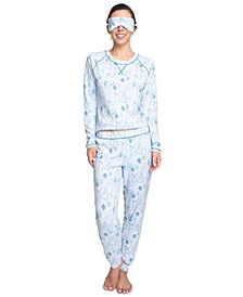 Plus Size Printed Hacci Pajamas & Sleep Mask Set