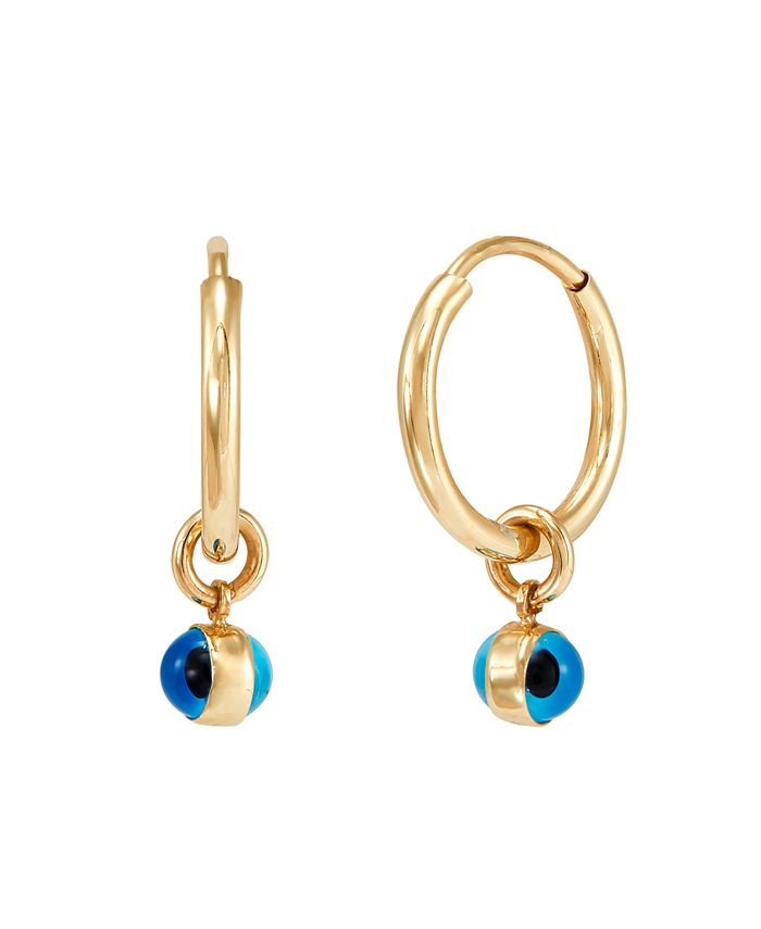 Macy's - Evil Eye Glass Bead Dangle Hoop Earrings in 10k Gold