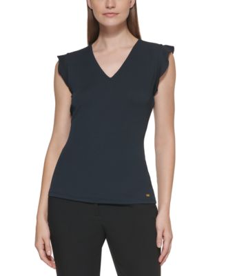 Calvin Klein - Ruffle-Sleeved V-Neck Blouse