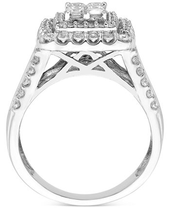 Macy's - Diamond Princess Halo Cluster Ring (2 ct. t.w.) in 14k White Gold