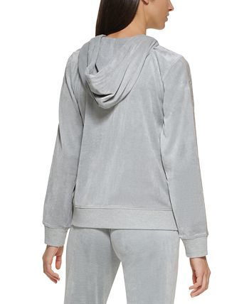 Calvin Klein Velour Hoodie With Faux Leather Logo Detail Macy s