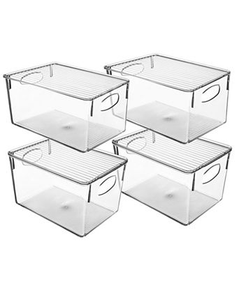 Large Plastic Storage Bins with Lids - for Kitchen Organization, Pantry/Storage Organizers, Fridge Organizer - Clear Storage Bins (4 pack)