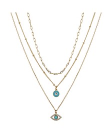 Silver Plated 3-Pieces Turquoise Crystal Evil Eye Layered Pendant Necklace Set