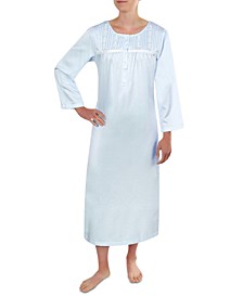 Embroidered Long Sleeve Long Nightgown