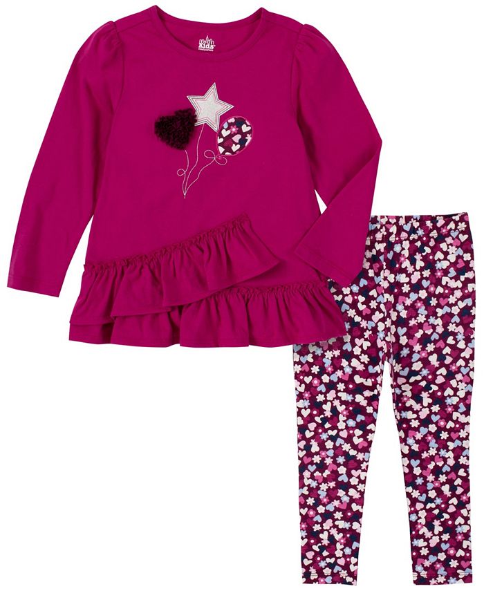 Kids Headquarters Toddler Girls Double-Tier Ruffle Tunic and Ditsy ...