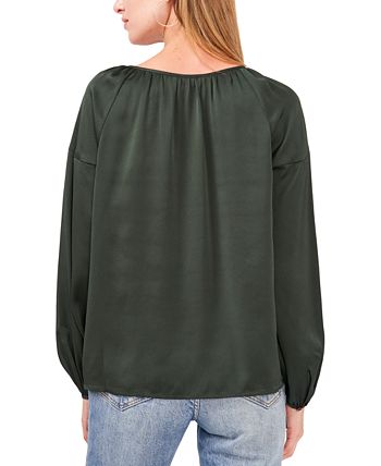 Star Vixen Women's Petite Cold Shoulder Peasant Top - Tie Neck Keyhole, Flutter Sleeve, Jade Color (Size PS)