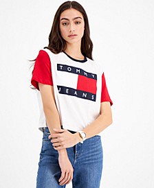Cotton Cropped Colorblocked Flag T-Shirt