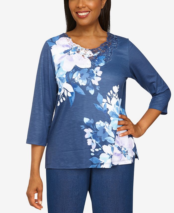 Haut Alfred Dunner Montana Sky - Imprimé Chevron à Paillettes - Taille M - Neuf Sans étiquette