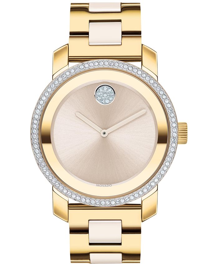 Movado - Women's Bold Iconic Taupe Ceramic & Gold Ion Plated Steel Bracelet Watch 36mm