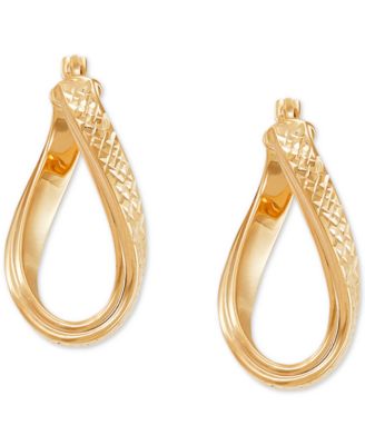 Textured Curved Oval Hoop Earrings in 10k Gold