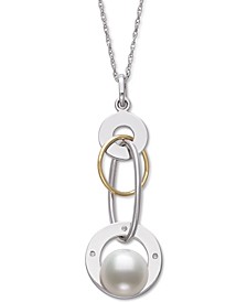 Cultured Freshwater Pearl (8mm) & Diamond Accent 18" Pendant Necklace in 14k Gold & Sterling Silver