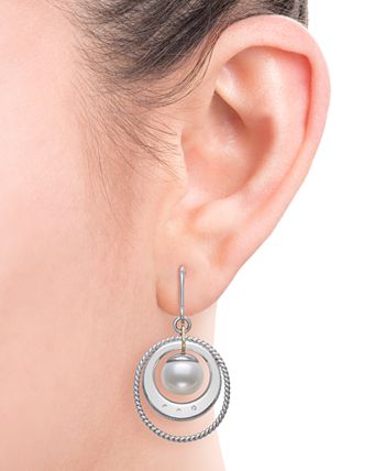 Belle de Mer - Cultured Freshwater Pearl (8mm) & Diamond Accent Orbital Drop Earrings in 14k Gold & Sterling Silver
