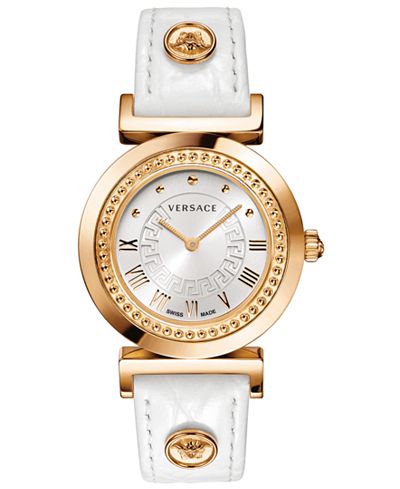 Versace Women's Swiss Vanity White Croco Calfskin Leather Strap Watch 35mm P5Q80D001 S001