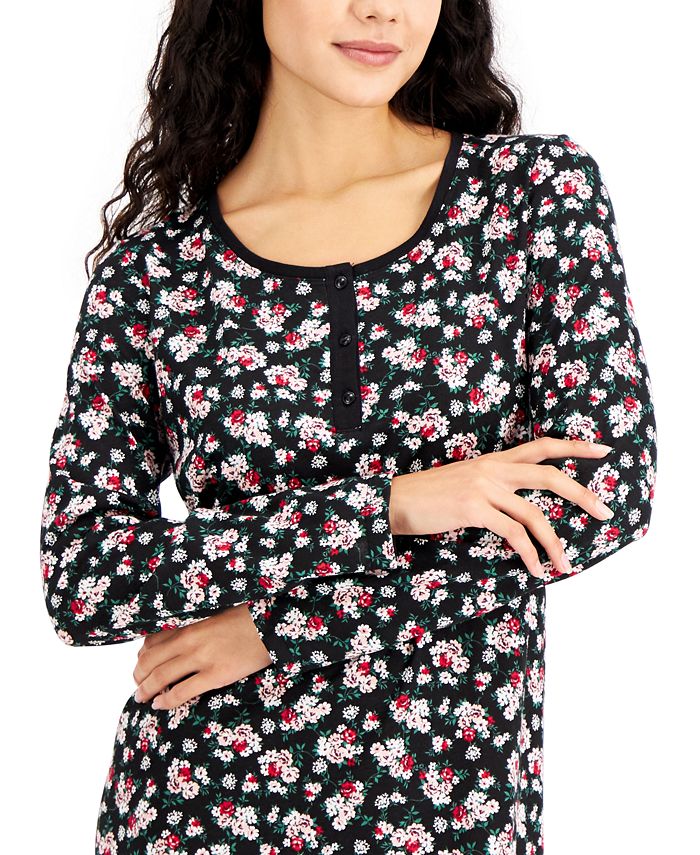 Charter Club Printed Long Sleeve Cotton Sleep Shirt, Created for Macy's