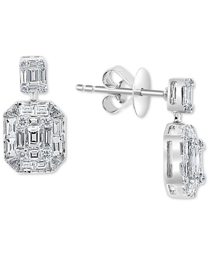 EFFY Collection - Diamond Baguette Cluster Drop Earrings (1-1/2 ct. t.w.) in 18k White Gold