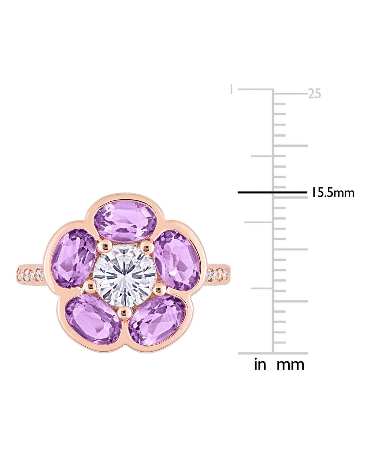 (2 ct. t.w.) & White Topaz (1 ct. t.w.) Flower Ring in Rose Gold-Plated Sterling Silver - Amethyst