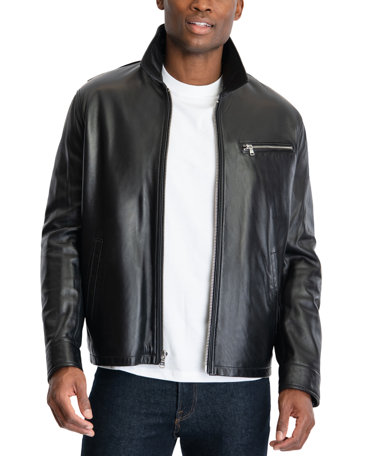 Michael Michael Kors Men's James Dean Leather Jacket, Created for Macy's - Black