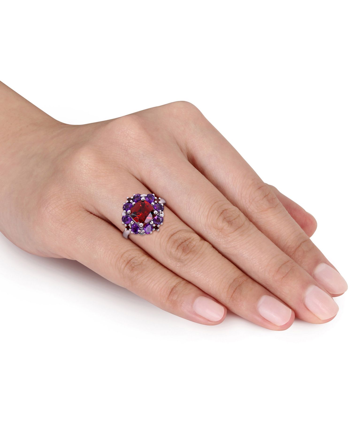 Rhodolite Garnet (3-1/4 ct. t.w.) & Amethyst (1-1/8 ct. t.w.) Cluster Statement Ring in Sterling Silver