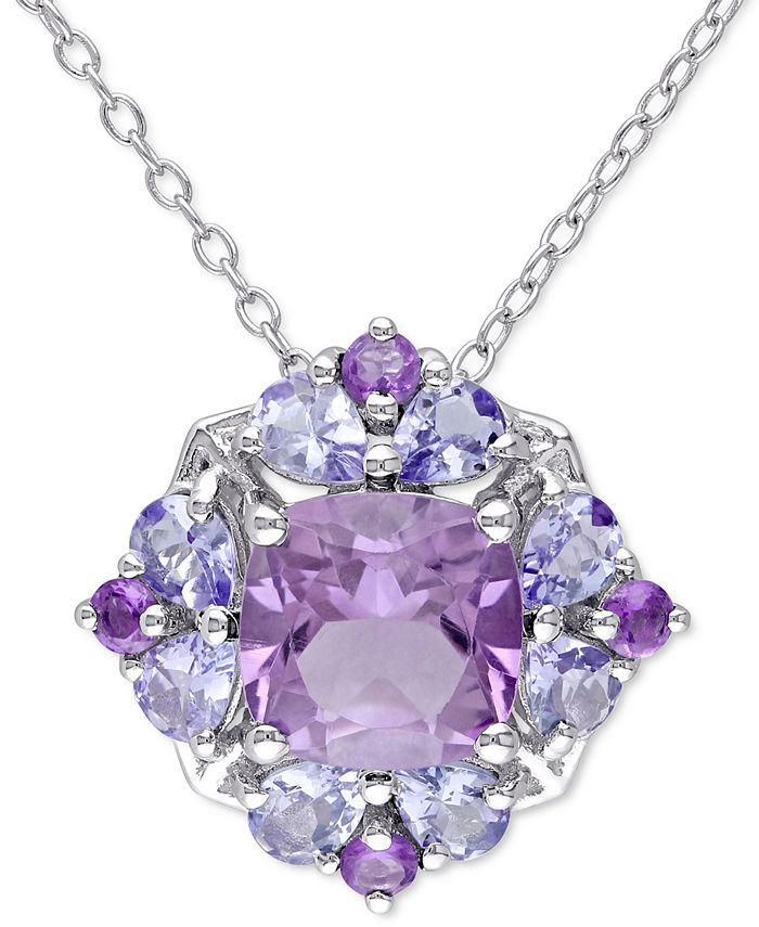 Macy's - Amethyst (1-7/8 ct. t.w.) & Tanzanite (1 ct. t.w.) 18" Pendant Necklace in Sterling Silver