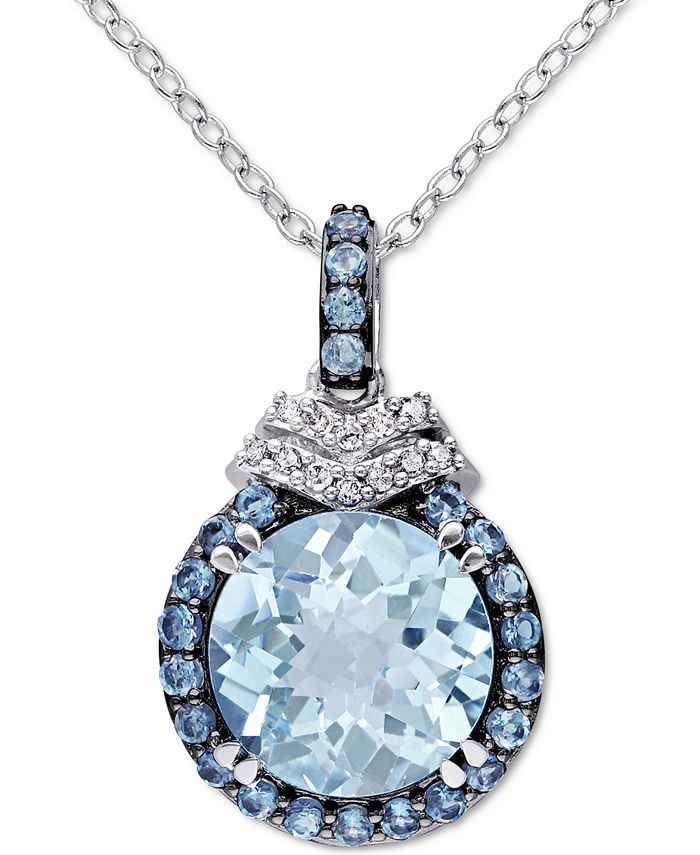 Macy's - Blue Topaz (4-3/4 ct. t.w.) & Diamond (1/20 ct. t.w.) 18" Pendant Necklace in Sterling Silver