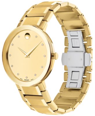 Movado Men's Men's Swiss Sapphire Diamond (1/20 Ct. T.w.) Gold-Tone PVD ...