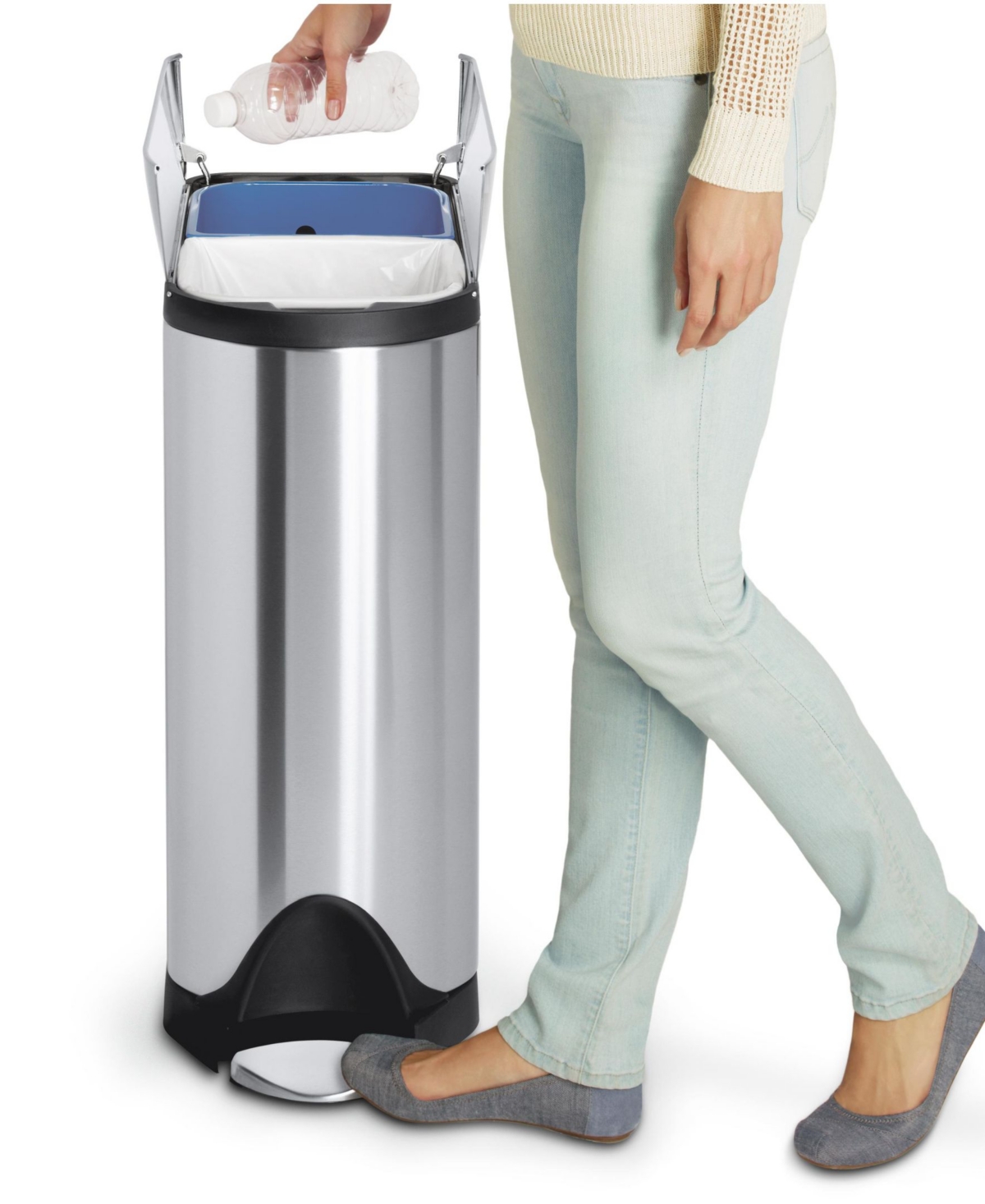 simplehuman 40 Liter Butterfly Lid Recycling Kitchen Trash Can