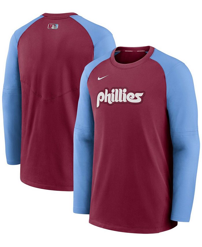 Men's Nike Burgundy/Light Blue Philadelphia Phillies Authentic Collection  Pregame Performance Raglan Pullover Sweatshirt