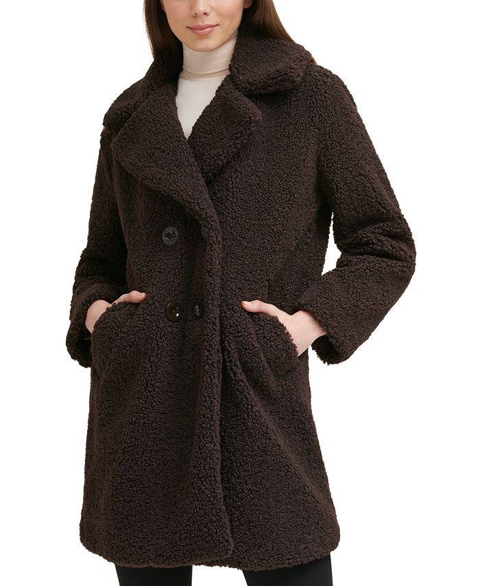 Kenneth Cole Double-Breasted Faux-Fur Teddy Coat & Reviews - Coats ...