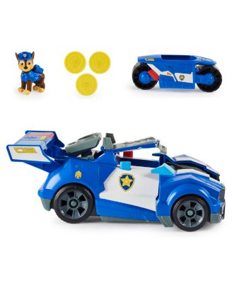 Chases 2-in-1 Transforming Movie City Cruiser Toy Car with Motorcycle, Lights and Sounds and Collectible Action Figure
