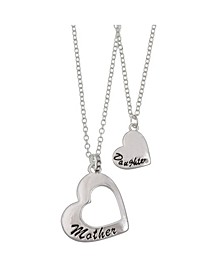 Mother and Daughter Silver Tone Heart Pendant Necklace Set, 2 Piece