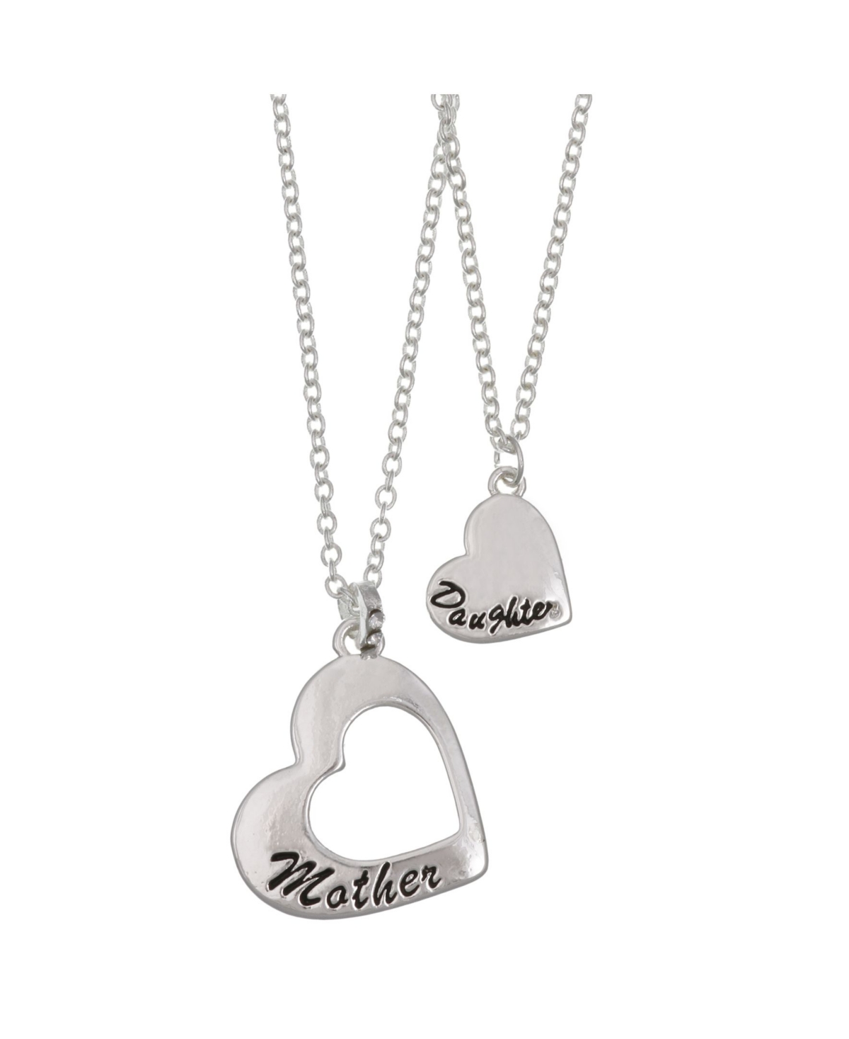 Fao Schwarz Mother and Daughter Silver Tone Heart Pendant Necklace Set, 2 Piece