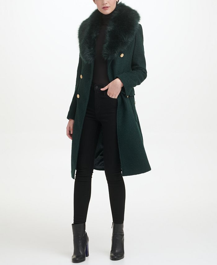 GUESS Women's FauxFur Collar DoubleBreasted Walker Coat & Reviews