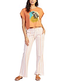 Juniors' Modern Leaf Cropped Graphic Top