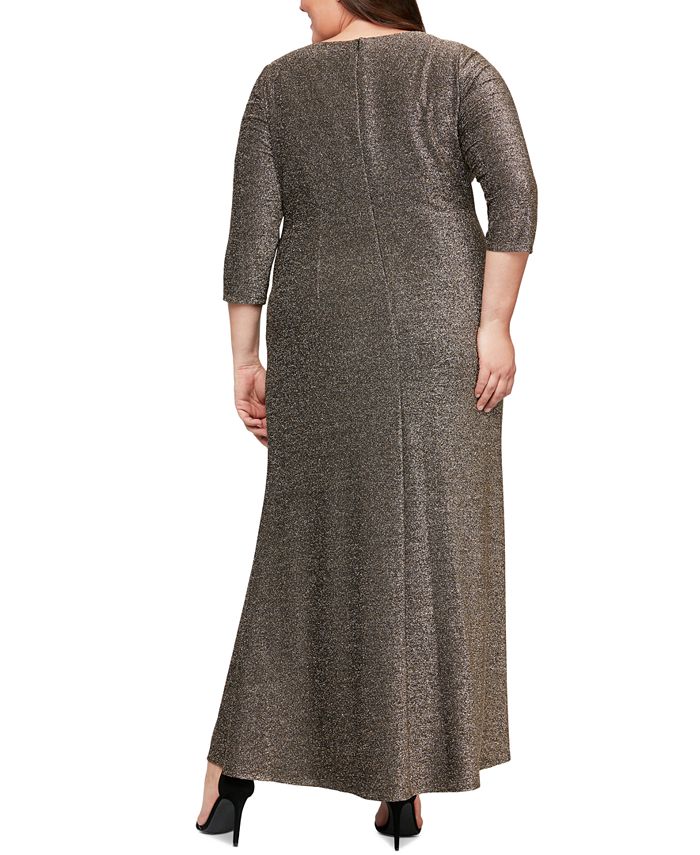 SL Fashions Plus Size Metallic Knit Ruched Gown - Macy's