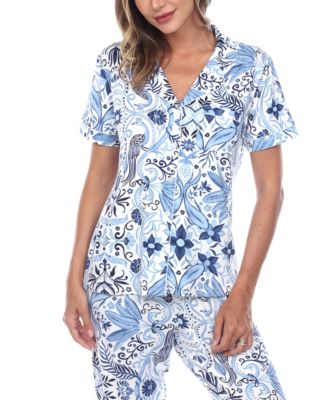 Women's Short Sleeve Pants Tropical Pajama Set, 2-Piece