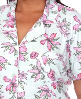 Plus Size Short Sleeve Pants Tropical Pajama Set, 2-Piece