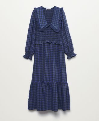 mango check pattern midi dress Checkered midi dress with ruched detail