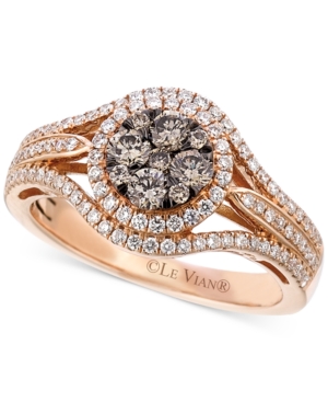 image of Le Vian Chocolate and White Diamond Circle Cluster Ring in 14k Rose Gold (7/8 ct. t.w.)