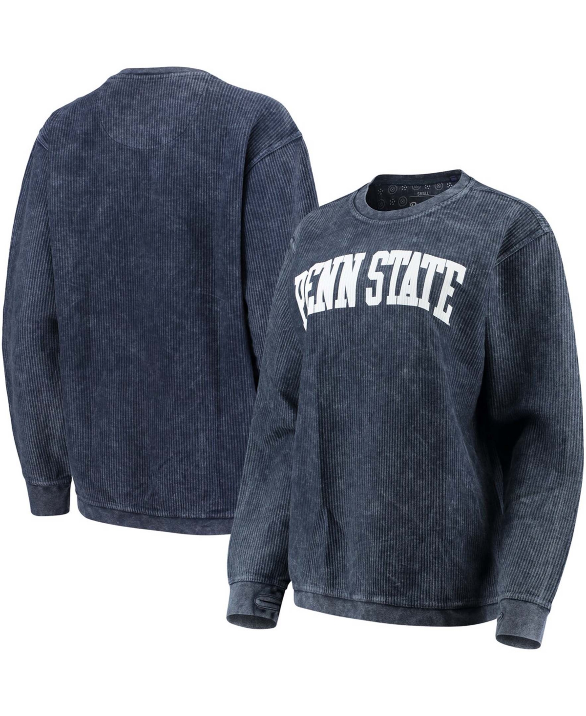 Women's Navy Penn State Nittany Lions Comfy Cord Vintage-Like Wash Basic Arch Pullover Sweatshirt - Navy