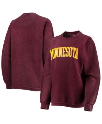 Women's Maroon Minnesota Golden Gophers Comfy Cord Vintage-Like Wash Basic Arch Pullover Sweatshirt