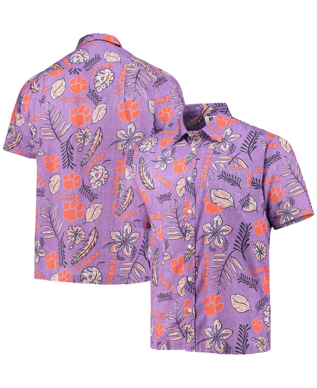 Men's Purple Clemson Tigers Vintage-Like Floral Button-Up Shirt - Purple
