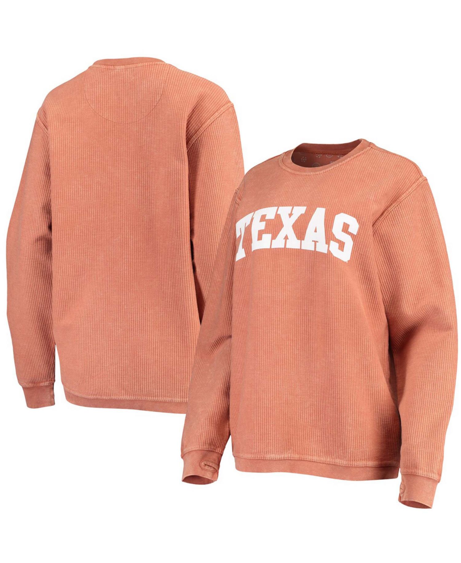 Women's Texas Orange Texas Longhorns Comfy Cord Vintage-Like Wash Basic Arch Pullover Sweatshirt