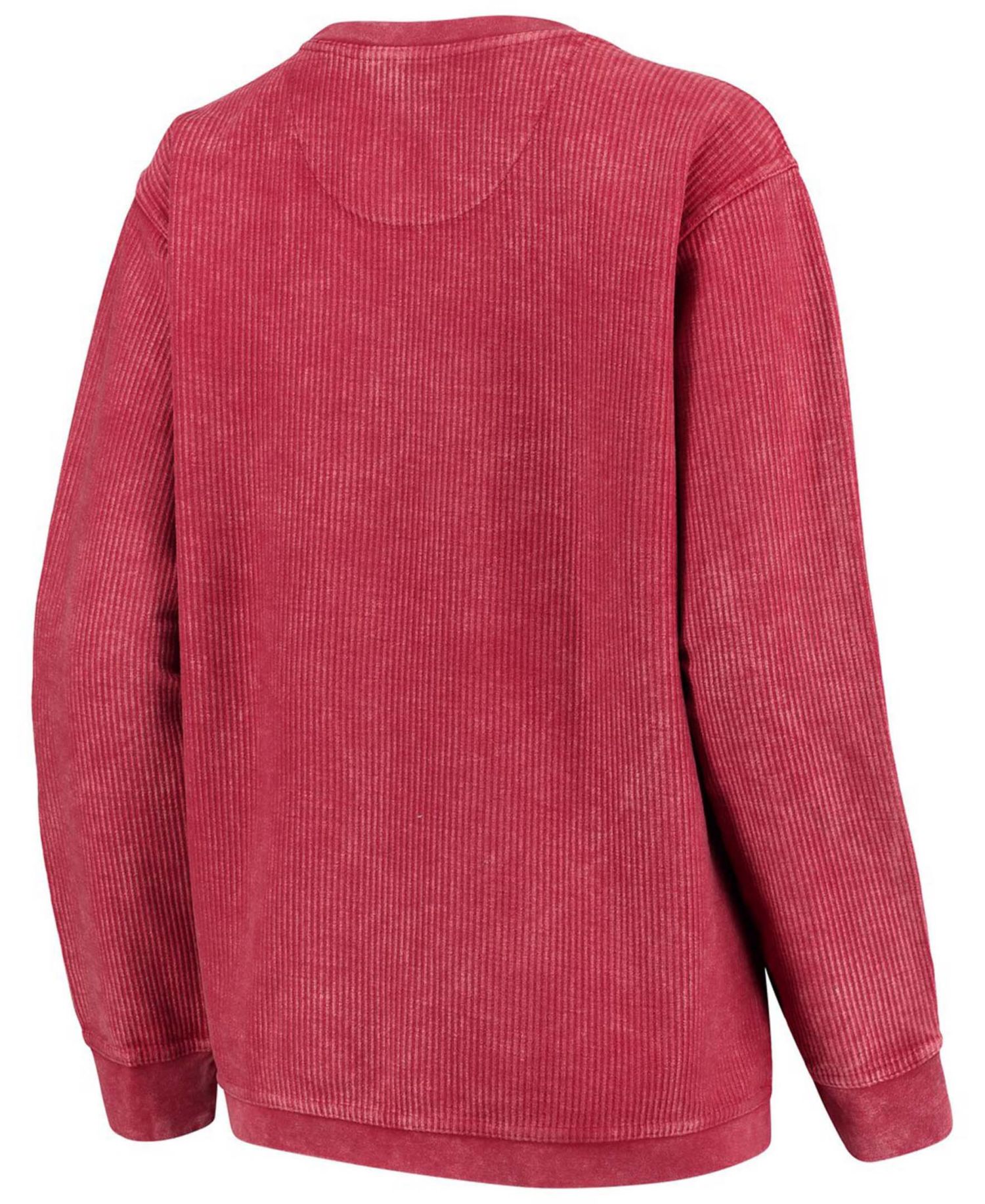 Women's Red Wisconsin Badgers Comfy Cord Vintage-Like Wash Basic Arch Pullover Sweatshirt