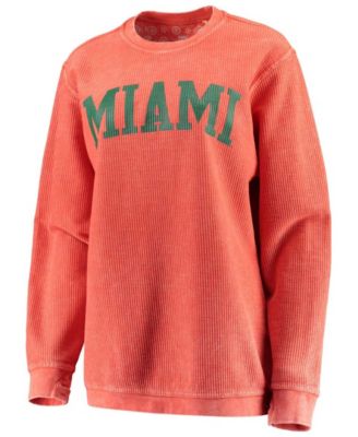 Women's Orange Miami Hurricanes Comfy Cord Vintage-Like Wash Basic Arch Pullover Sweatshirt