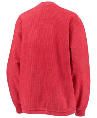 Women's Red Northeastern Huskies Comfy Cord Vintage-Like Wash Basic Arch Pullover Sweatshirt