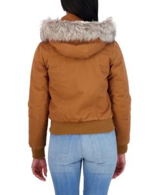 Juniors' Juniors' Cotton Faux Fur Trimmed Bomber Jacket