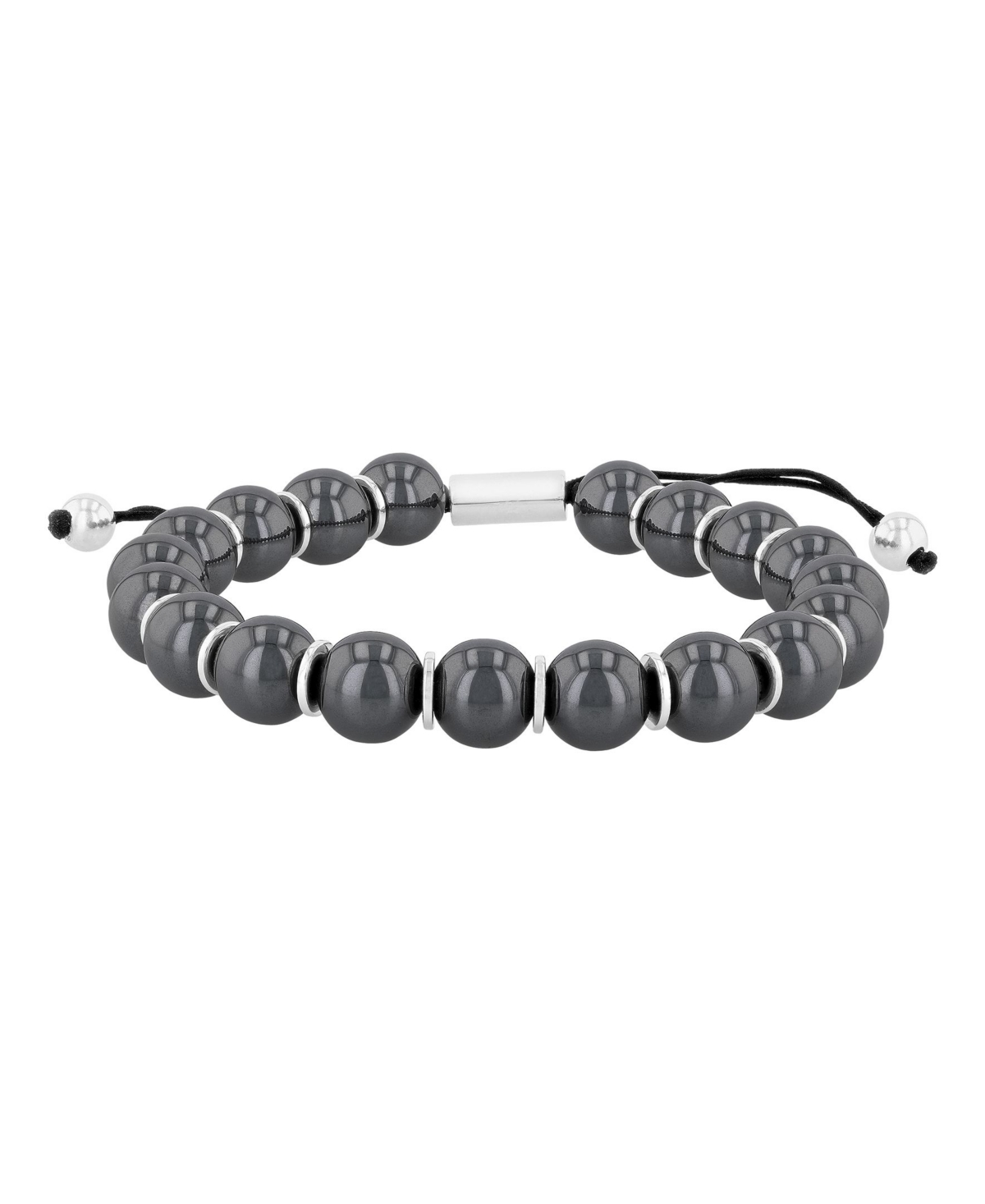 C & c Jewelry Men's Hematite Bead with.925 Sterling Silver Accents Bolo Bracelet