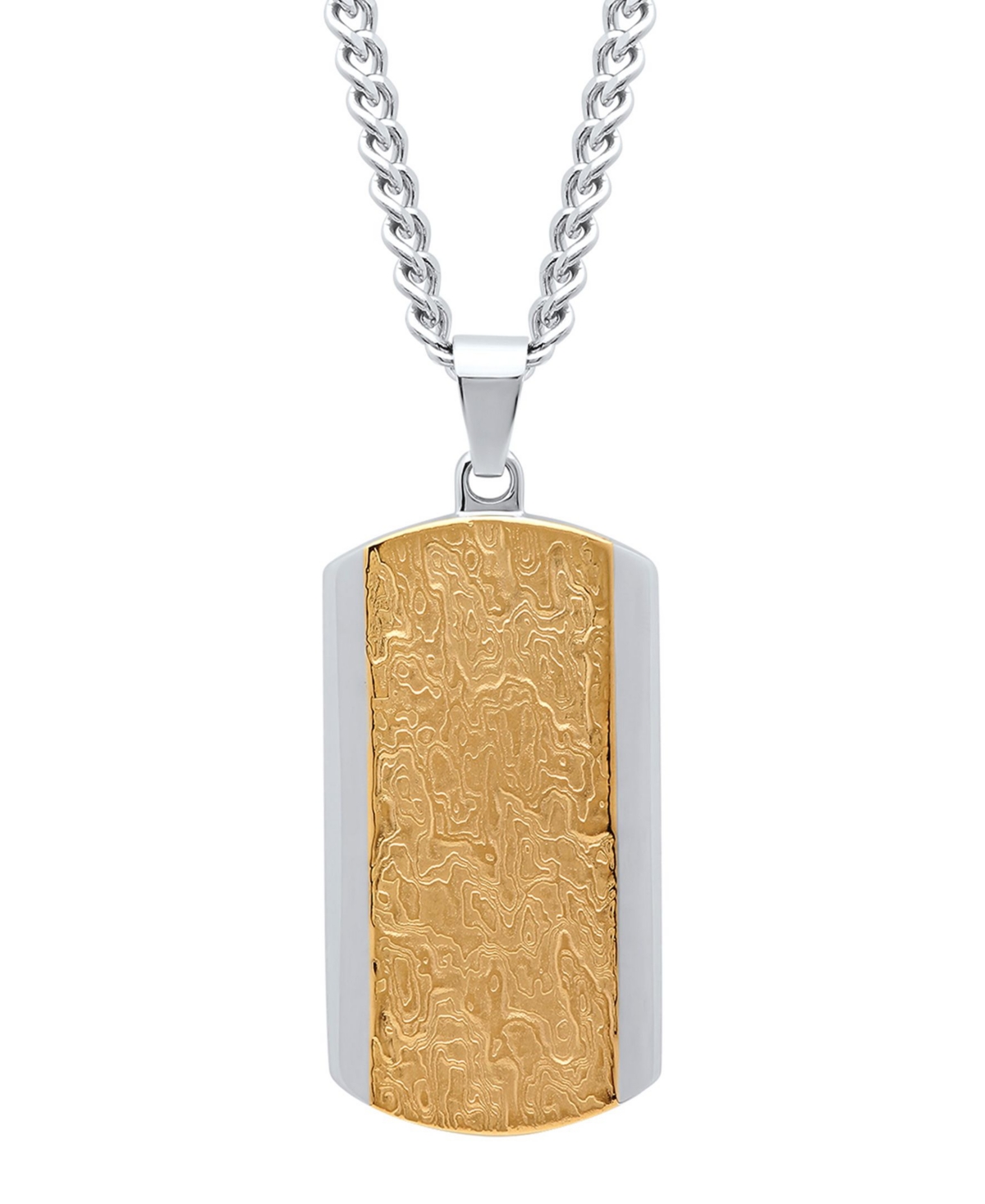 C & c Jewelry Men's Textured Dog Tag in Two-Tone Stainless Steel Pendant Necklace