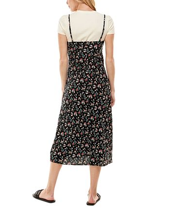As U Wish - Juniors' Printed Midi Slip Dress With T-Shirt